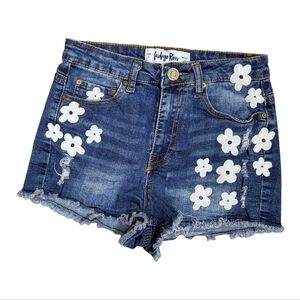 Indigo Rein Women Distressed Floral High Rise Denim Jean Shorts